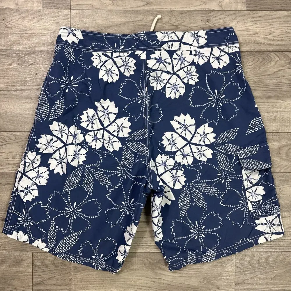 Hickey Freeman Swim Trunks Board Shorts Navy Blue Print Pattern sz L